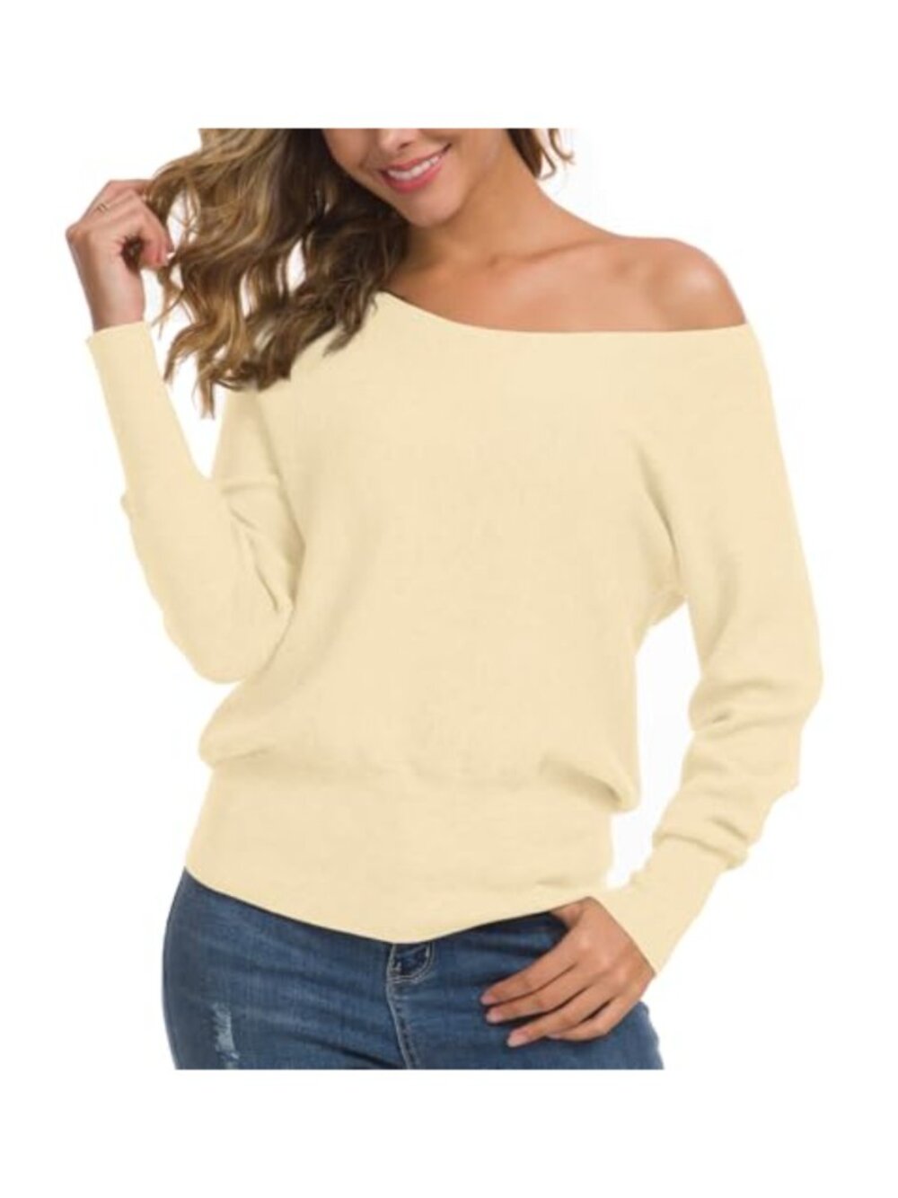 Womens Off Shoulder Knit Sweater Long Sleeve Loose Pullover